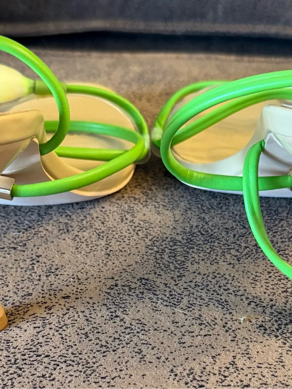 Women's Strappy Heeled Sandals in Beige and Lime Green with Calla Lillies